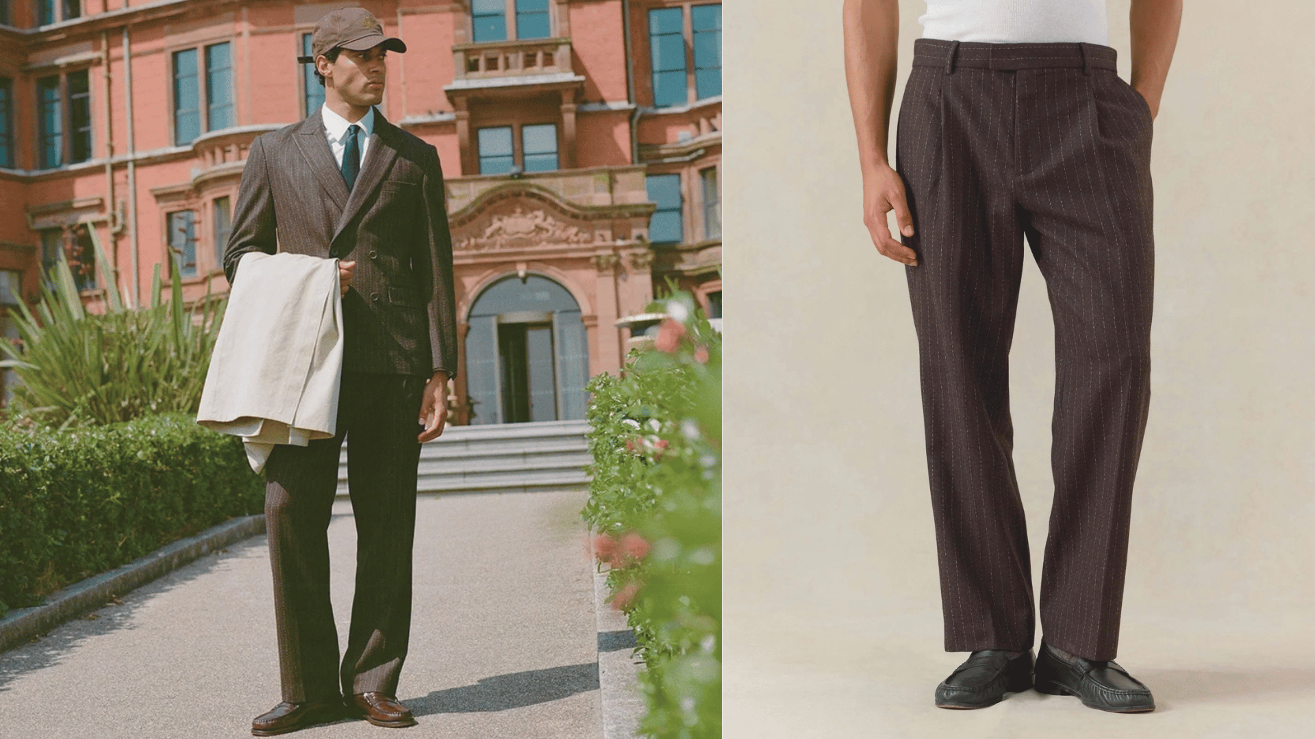 Percival Clifton Pinstripe Pleated Tailored Trousers