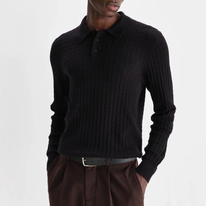 Wax London Oban Black Diamond Stripe Knitted Polo